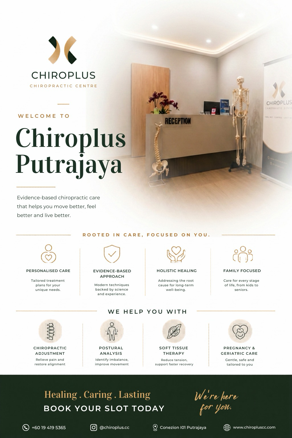 Welcome to ChiroPlus Putrajaya — evidence-based chiropractic care, our values, and the services we offer.